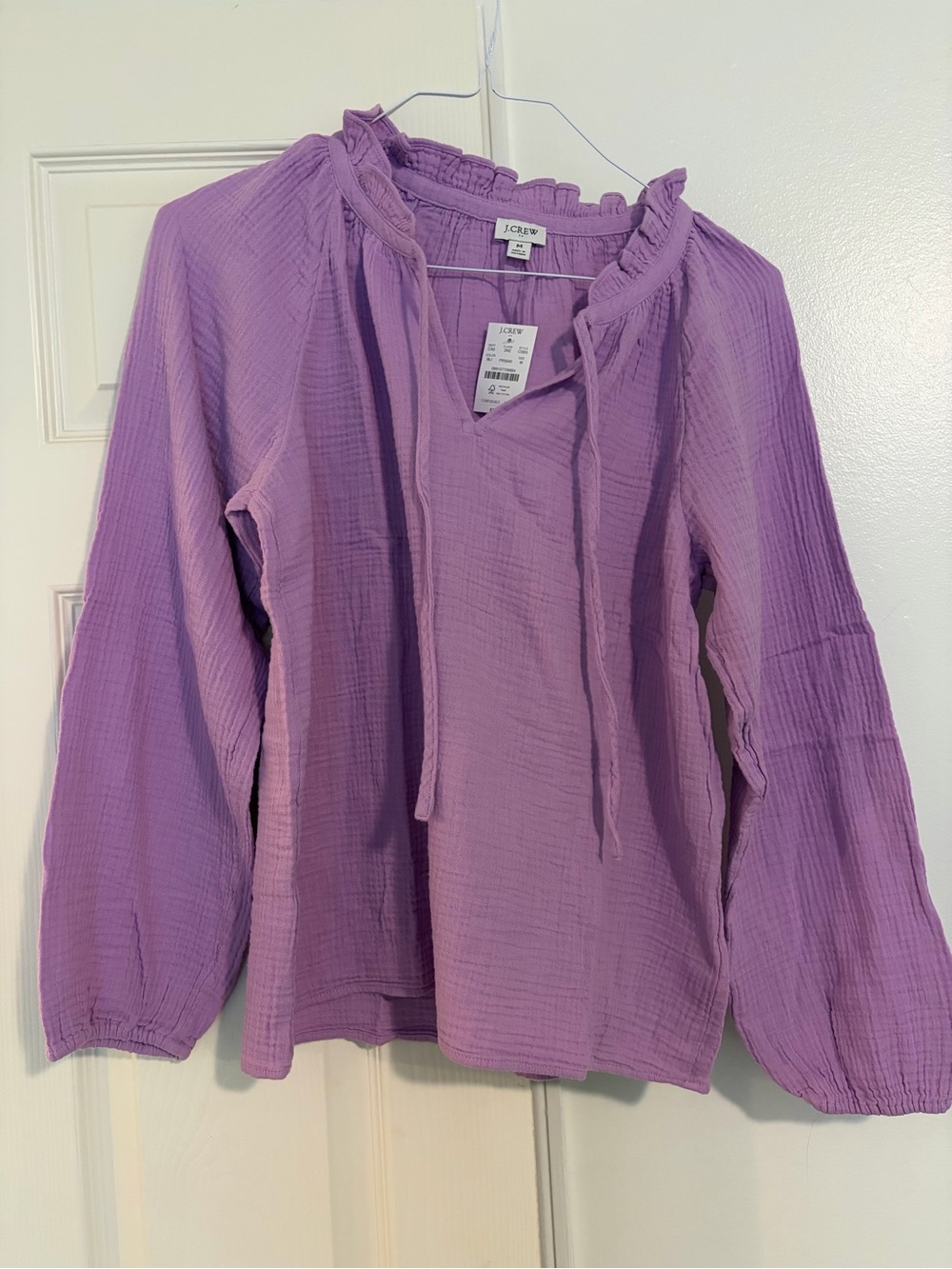 J. Crew Lavender Tie-Neck Peasant Blouse